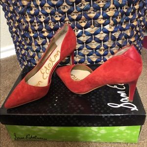 Sam Edelman red suede pointed toe pumps